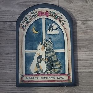 Cats Bless Our Home Hanging Wall Plaque Picture Art